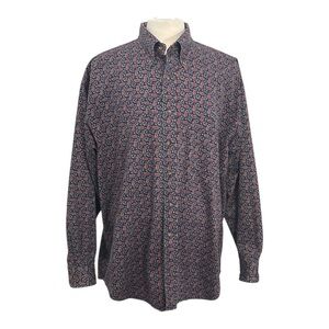 Vintage Gant Shirt Mens XL Chelsea Twill Navy Blue Burgundy Paisley Button Down